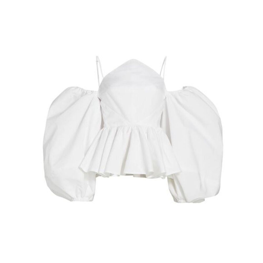 Christopher John Rogers Diamond Bodice Puff-Sleeve Top